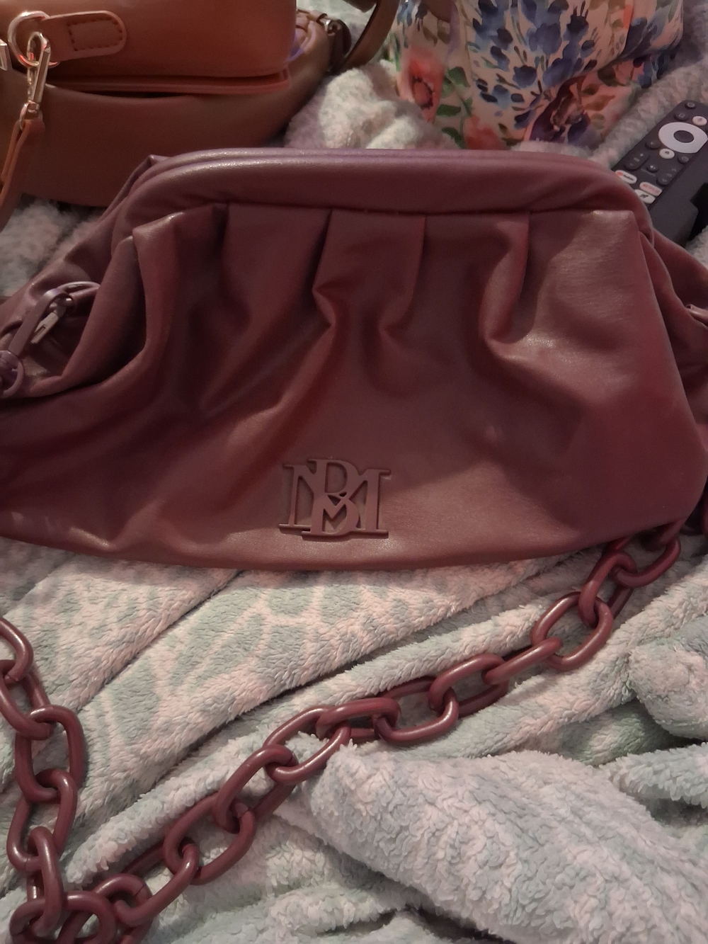 Badgley Mischka Dusty Mauve Chain-Link Dumpling Bag